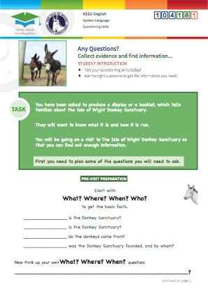 Click to view Resource 104181 Any Questions? Using questioning skills at the Donkey Sanctuary.